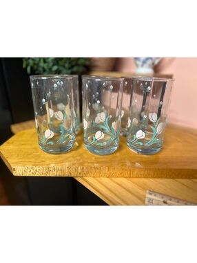 Set of 6 Vintage Libbey Springtime Highball Glasses with Floral Design